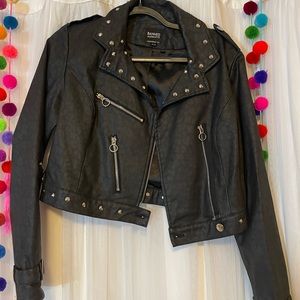 Vegan leather Moro jacket with subtle leopard print and studs